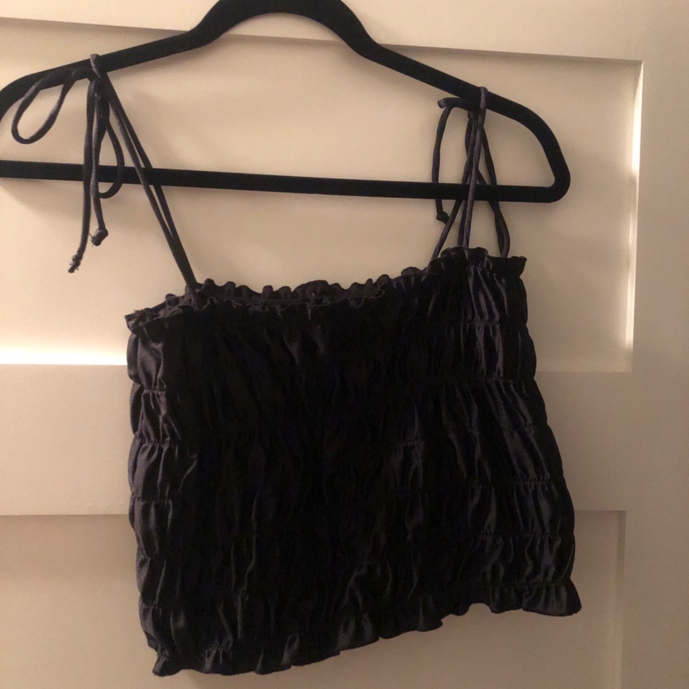 smocked tube top with tie straps